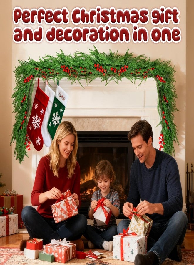 Digury Christmas Garland 6FT 2PCS Artificial Morfolk Pine Mantle Garlands for Decoration Real Touch Holiday Indoor Outdoor Winter Xmas Tree Green Faux Cedar Garland Décor - Image 4